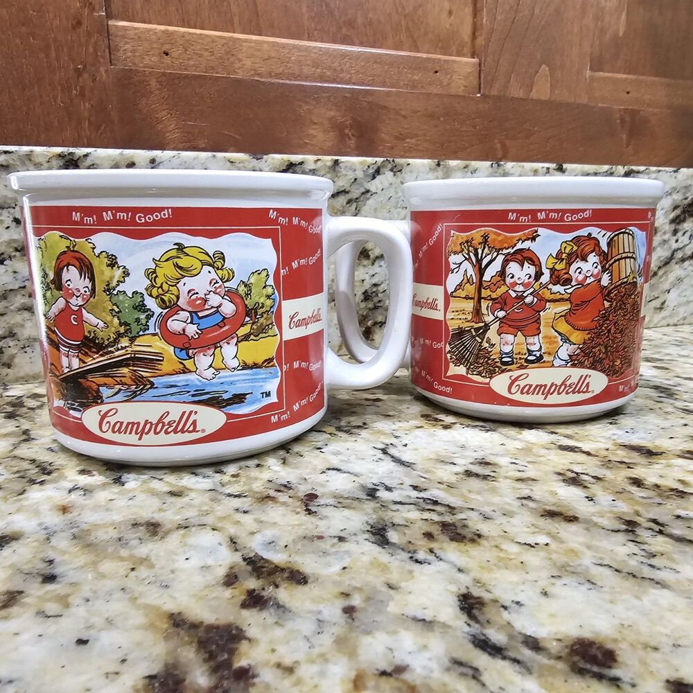 Vintage 1998 Campbell's Soup 4 Seasons Kids Ceramic Mug Set of 2 - VTG